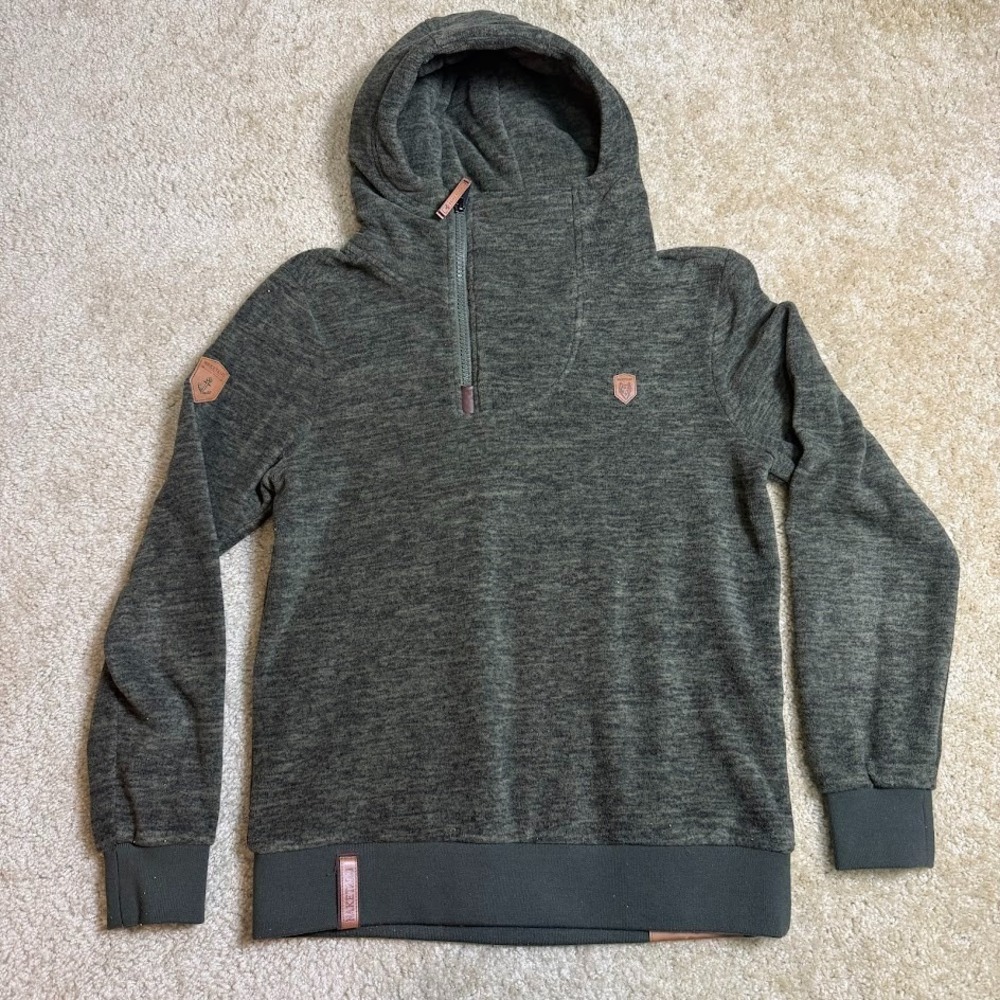 Naketano Hoodie Mens Size Medium Heavy Cotton Polyester Sage Green Zip Anchor